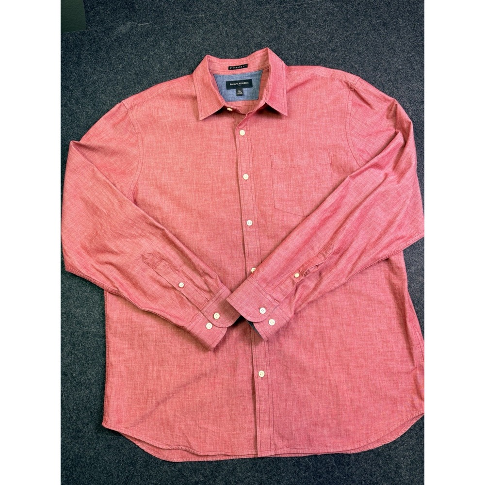 Banana Republic Mens XL Standard Fit Button Down Shirt Dark Heathered Red 36 Slv
